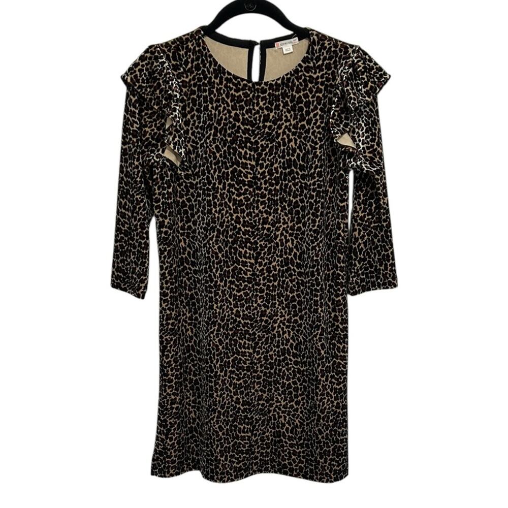 Crewcuts Brown Leopard Long Sleeve ruffle sleeve Dress size kids size 14